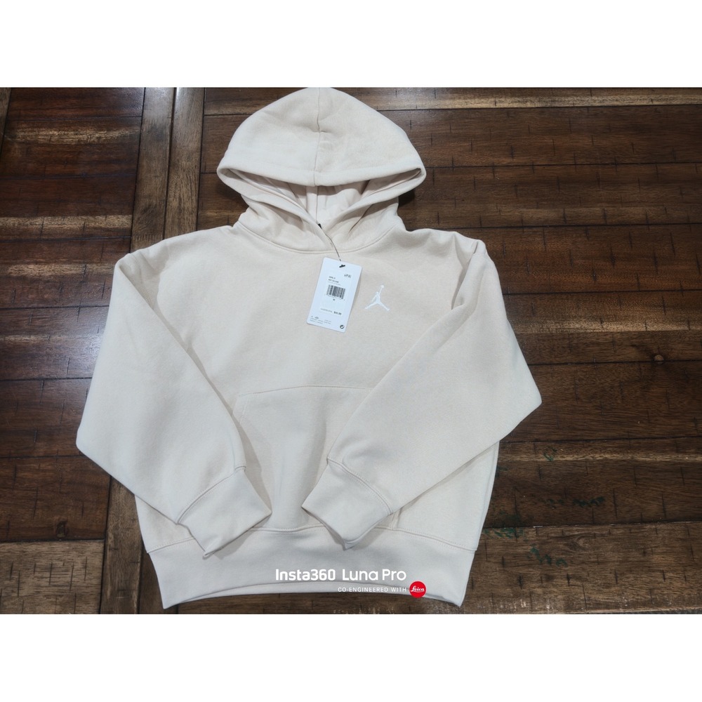Jordan Girls Legend Light Brown Fleece Pullover Hoodie Satin Lined Hood Size M